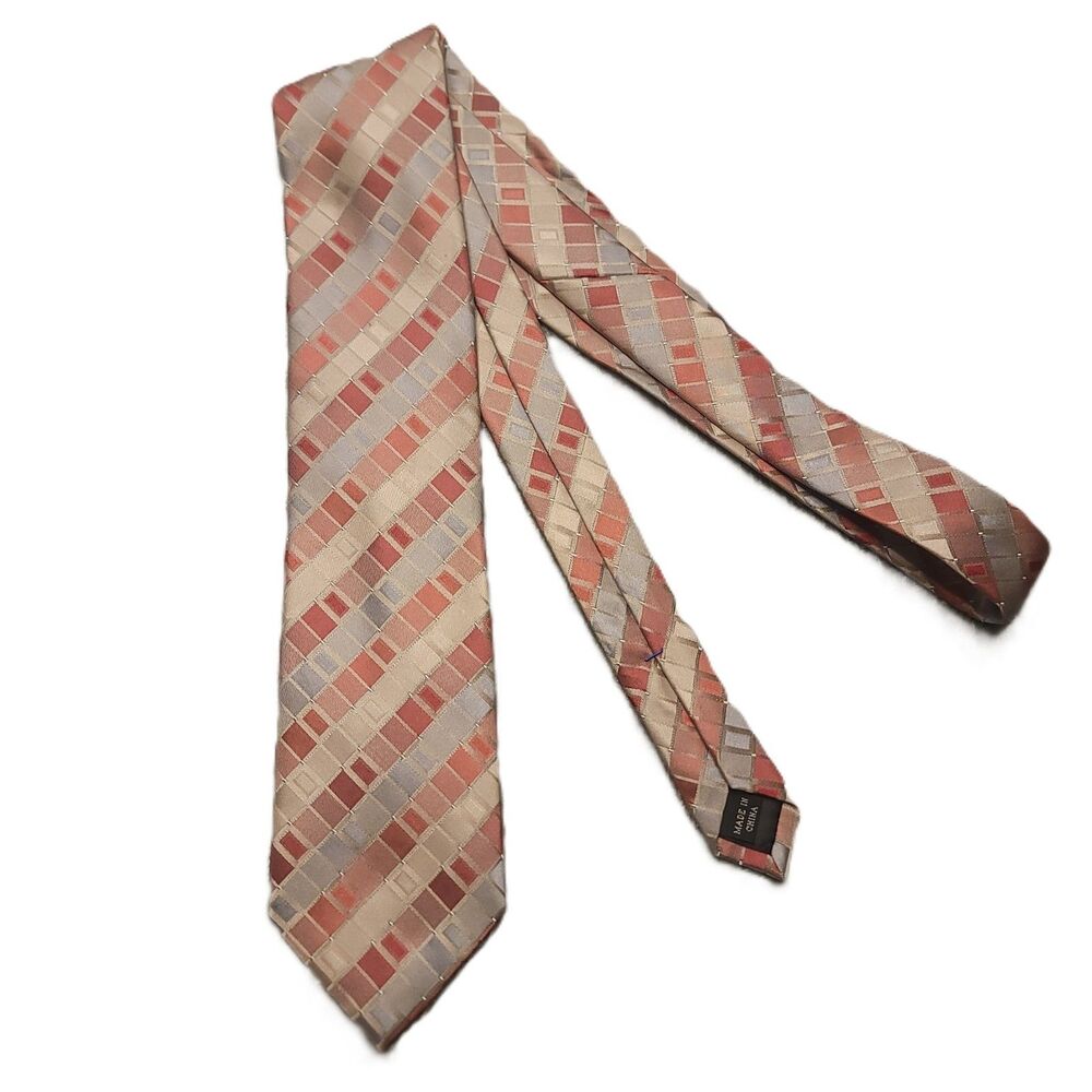 Kenneth Cole Reaction 100% Silk Geometric Men's Neck Tie Vintage